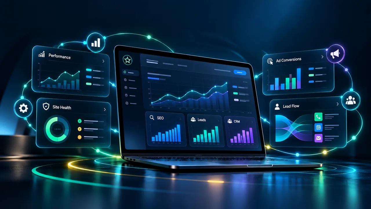 Türkiye dijital hizmetleri — SEO görünürlüğü, dijital reklam dönüşümü, müşteri talebi ve CRM performans ölçüm paneli