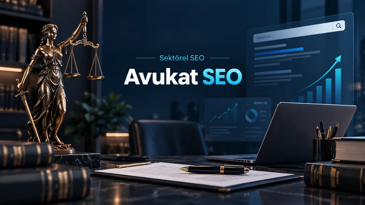 Avukat SEO için hukuk bürosu, arama görünürlüğü ve organik büyüme konsepti